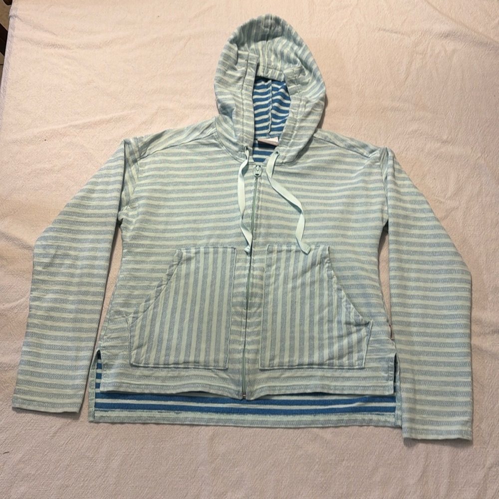 Colombia Women's Medium Blue Striped Melody Spring Full Zip Hoodie - Picture 1 of 9
